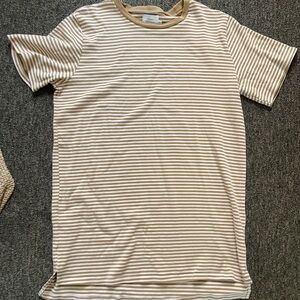 Things between Striped Tan and White womans tshirt dress size medium 100% cotton